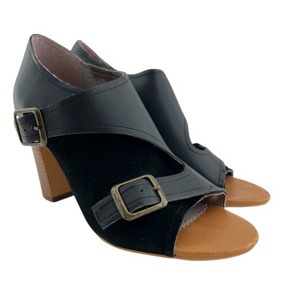 Faryl Robin (8) X Free People Tate Black Suede Leather Stacked Heel Ankle Boots - Picture 1 of 11